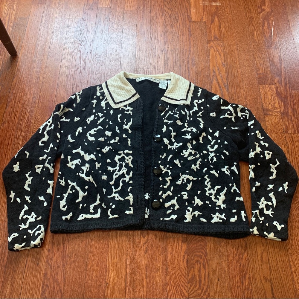 Michael Simon Women's Vintage Y2K Cow Print Cowgirl Cardigan Size L Sweater